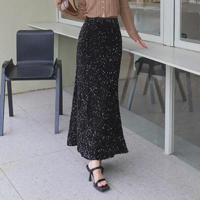 Elegante Falda de Terciopelo de Cintura Alta con Cola de Pez y Lentejuelas para Otoño