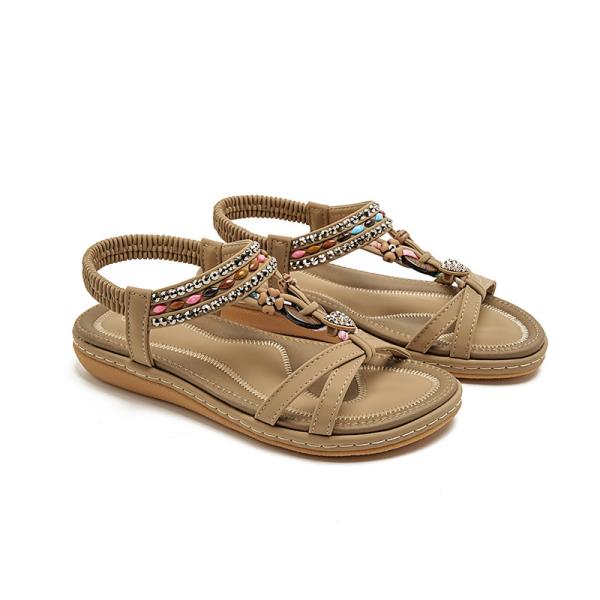 

Fashion Beach Sandal Woman Luxury Female Shoe All-Match Large Size 2025 Summer Girls Rhinestone Fashion Comfort Low Spring Flat Beige Bi 43