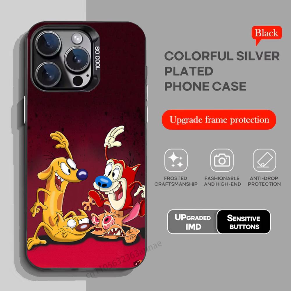 Anime Ren and S-stimpy Phone Case for iPhone 15 16 Pro Max Air SE 11 13 Pro 14 Plus 12 11Pro 15Pro Max 16e Cover