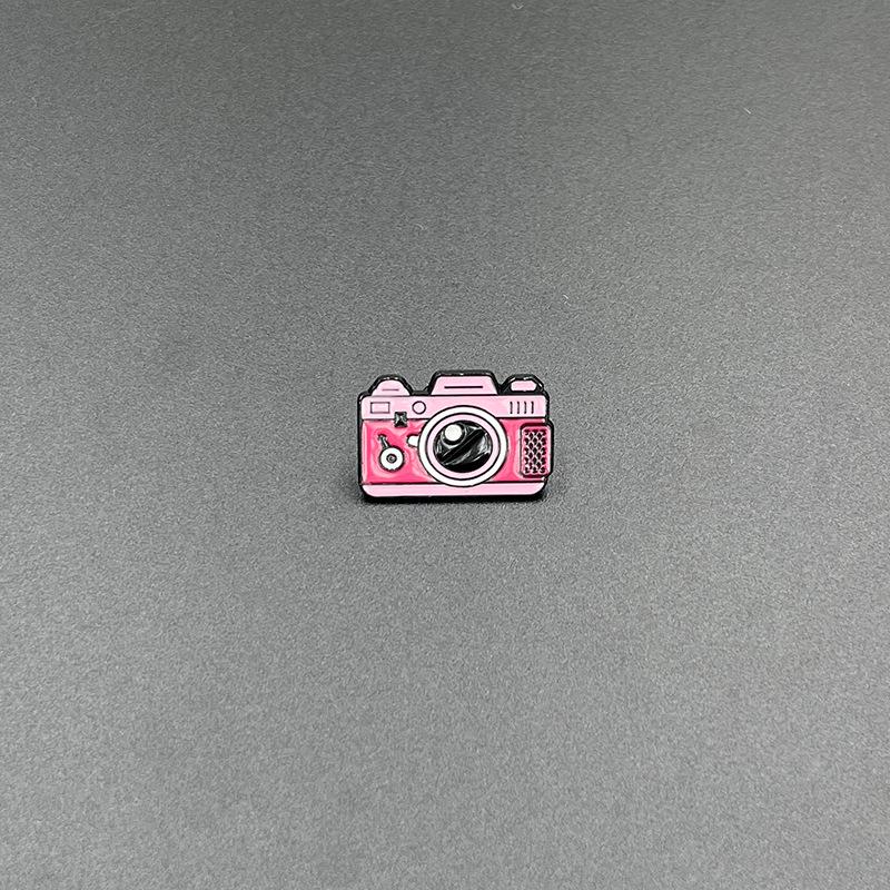 European & American Cartoon Pink Camera Brooch with English Letter - Metal Badge Gift
