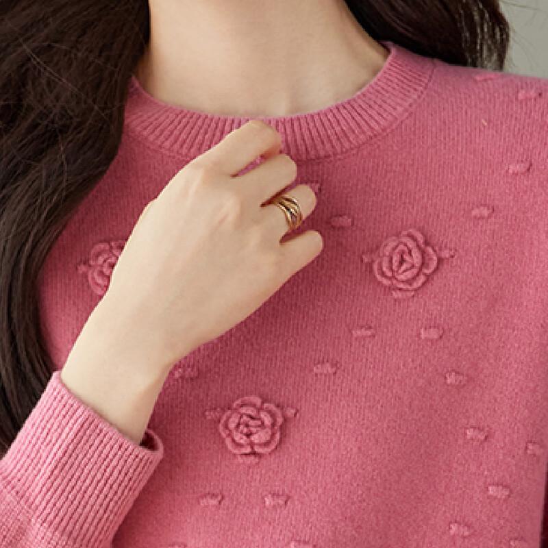 Srcr Women's 100% Wool Cropped 3D Floral Jacquard Sweater