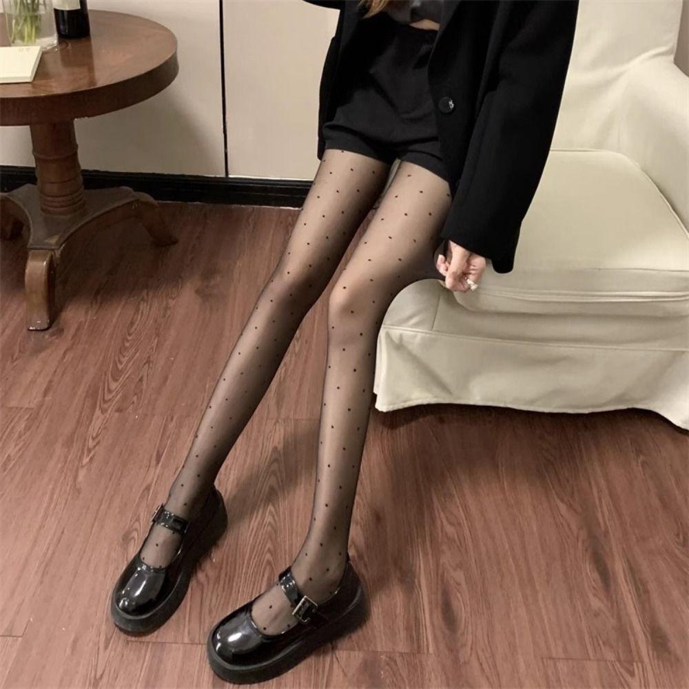 Thin Women Pantyhose Elastic Dot Sheer Tights Sexy Polka Dot Silk Stockings  Women Lingerie