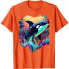 Colorful Orca Graphic Tee Artistic Killer Whale Print Men's Round Neck Casual T-Shirt