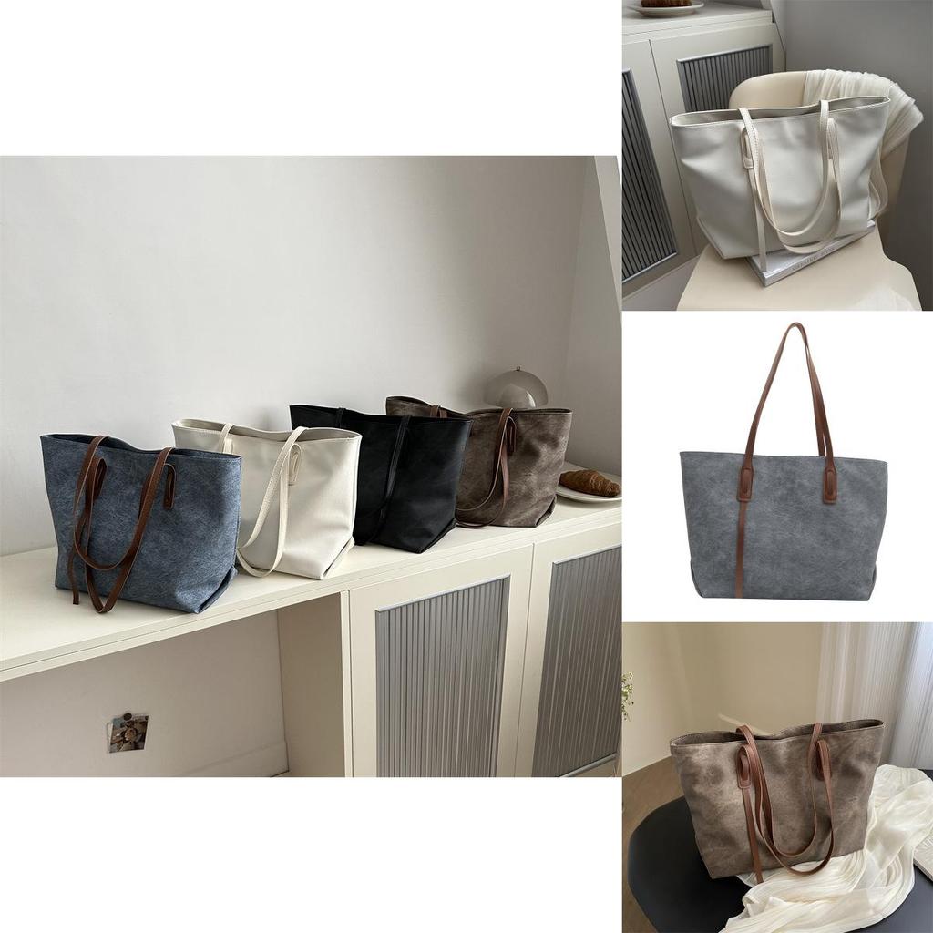 2024 New Retro Fashion Underarm Large Capacity Bag Women's Trendy Commuting Tote Bag Color Block Stitching Shoulder Bag