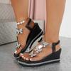 Women High Heels Wedge Sandals  Rhinestones Popular Among Toe Flat Shoes Women Platform Fashionable Butterfly Decoration Sandals