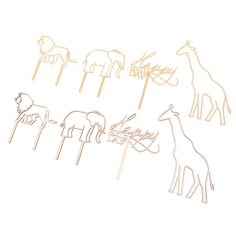 4Pcs  Animal Theme Happy Birthday Acrylic Wood Cake Topper Giraffe Cake Toppers