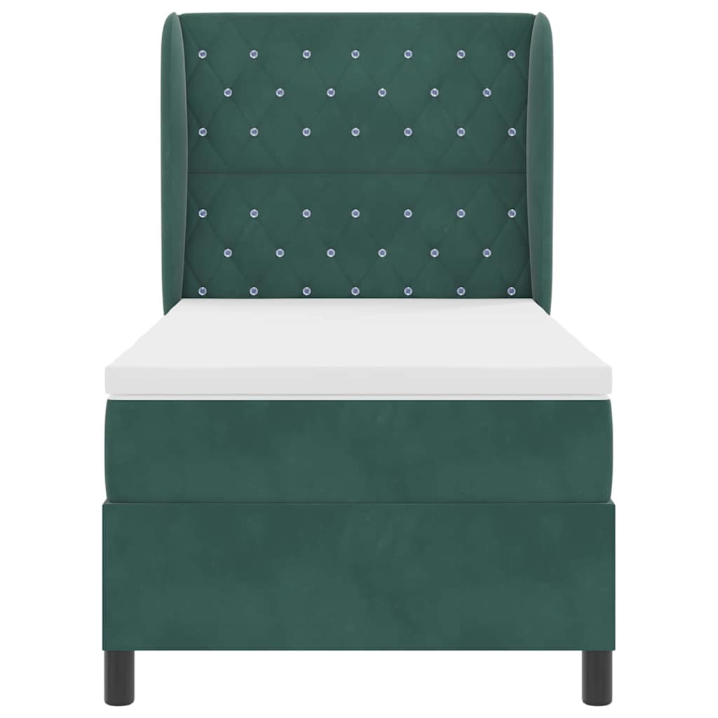 Box Spring Bed with Mattress Dark Green 190 X 90 Cm Velvet