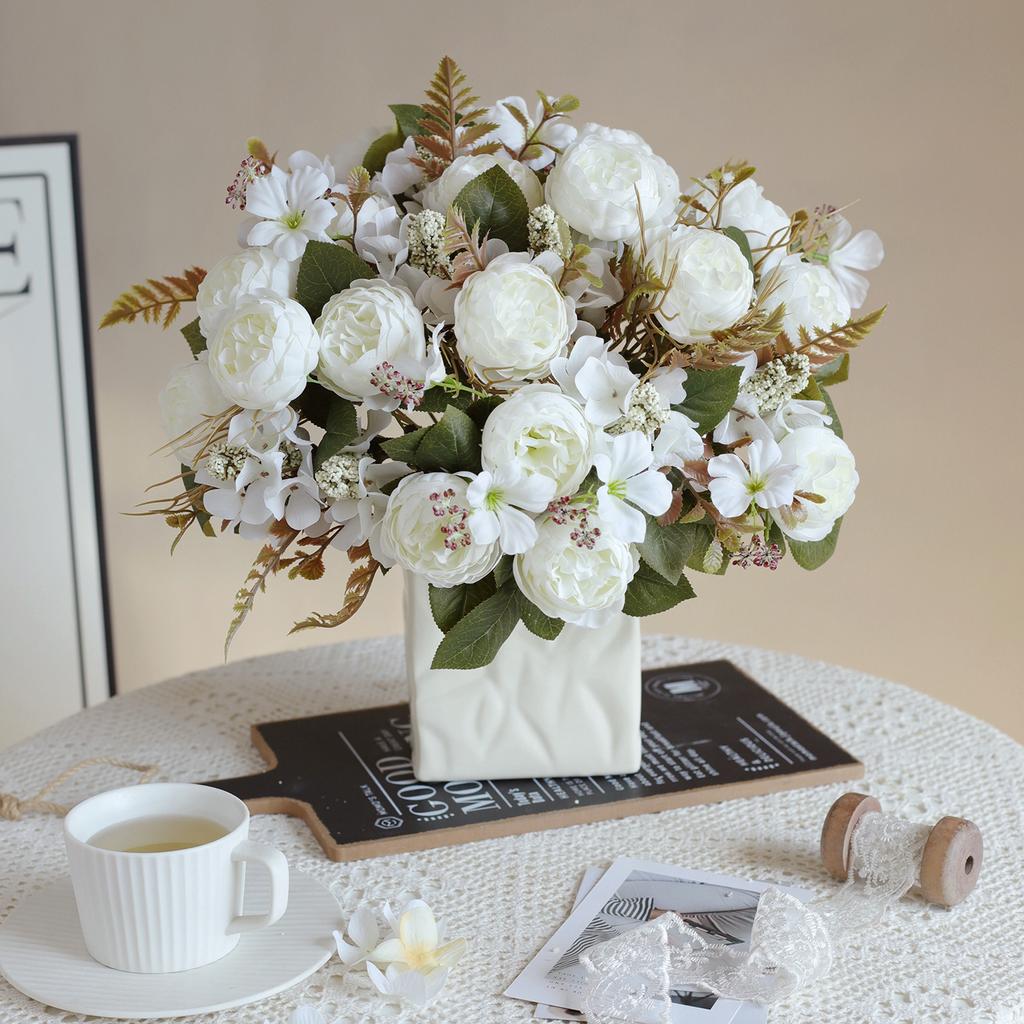 1/3PCS Artificial Flowers Wedding Party Home Bedroom Decorations Bridal Bouquets Garden Fake Silk Peony Hydrangeas Vase Outdoor