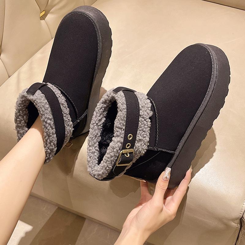Dammode Stövlar Dam Plus Size Mocka Snökängor Casual Kort Skaft Sponge Cake Tjocksulade Bomullsstövlar Päls Plysch Sammetsskor 36-41