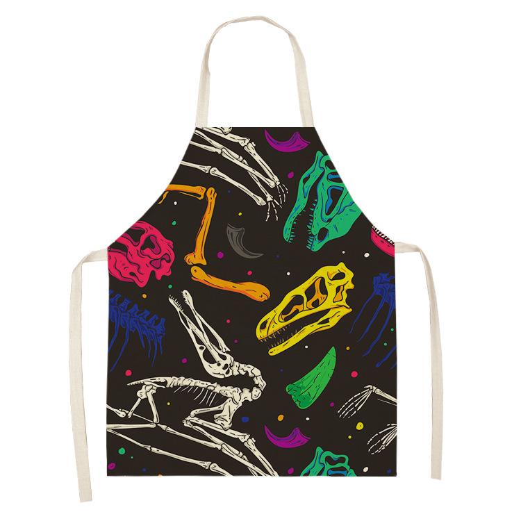 Dinosaur Print Apron with Hanging Neck, Sleeveless Cotton and Linen Apron, Kitchen Chores, Oil and Dirt Prevention Apron Can Be