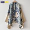Xale Quente Feminino de Imitação de Caxemira Manto de Estilo Étnico Lenços da Moda Estampa Floral Cachecol à Prova de Frio e Vento