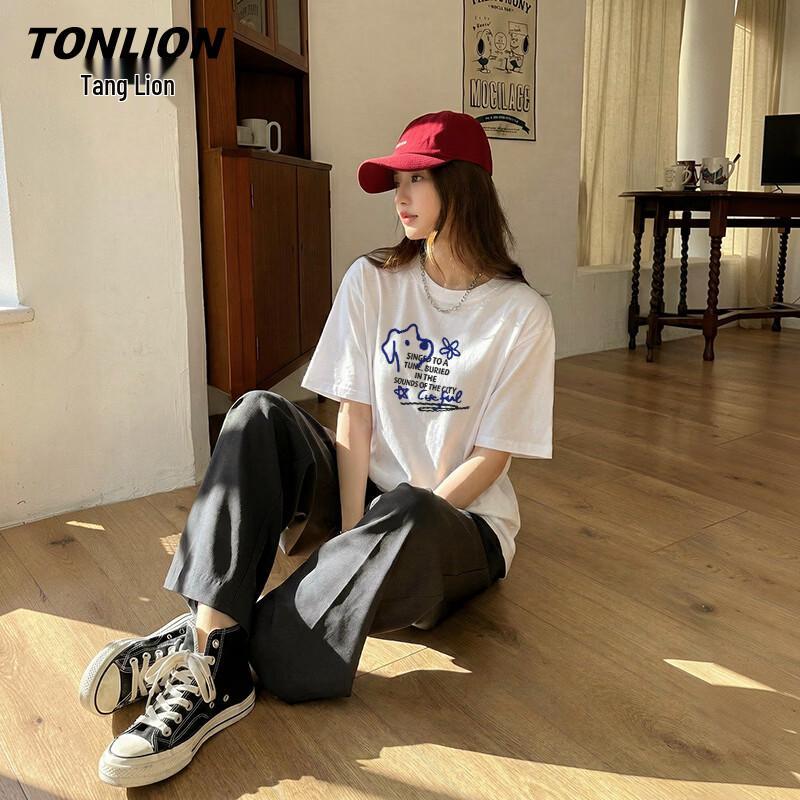 TonLion Women s Cartoon Print Mercerized Cotton T-Shirt XL