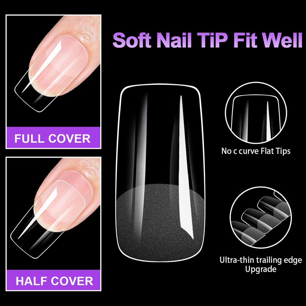 100pcs Acrylic Nails Fake Capsule Half Matte Short Square Artificial Nail Extension Soft Gel Tips Accessories Tools Nail Supplie