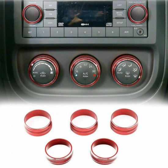 for 11-17 Jeep Wrangler JK Air Conditioner Switch CD Button Knob Ring Trim Red
