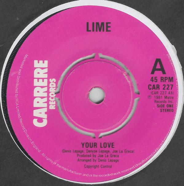 

7-дюймовая пластинка LIME Your Love CAR227 Carrere 1981 UK Танцевальная Электроника Б/у