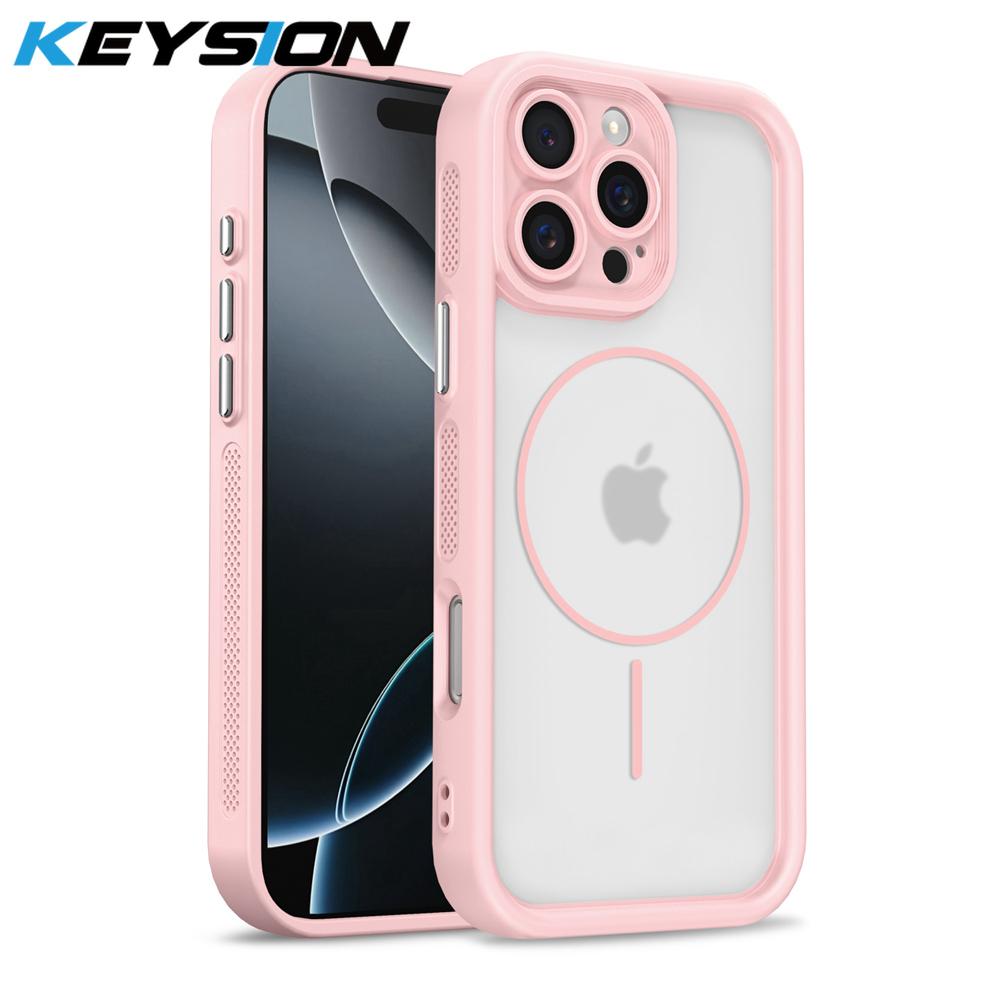 KEYSION Przezroczyste Matowe Magnetyczne Etui MagSafe do iPhone 15 16 Pro Max 16 Plus Silikon+PC Pogrubiona Ramka Odporne na Wstrząsy Pokrowiec na Telefon