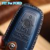 Leather Car Key Case Cover Keychain Holder Fob Protector for Ford Mondeo Lincoln Aviator Navigator F150 Raptor Focus Keyring Bag