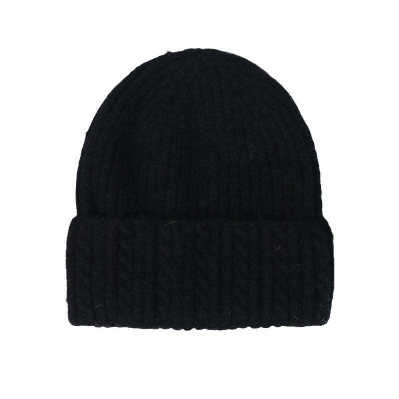 Angola rabbit fur warm solid color light board autumn and winter versatile candy color vertical stripe knitted hat women