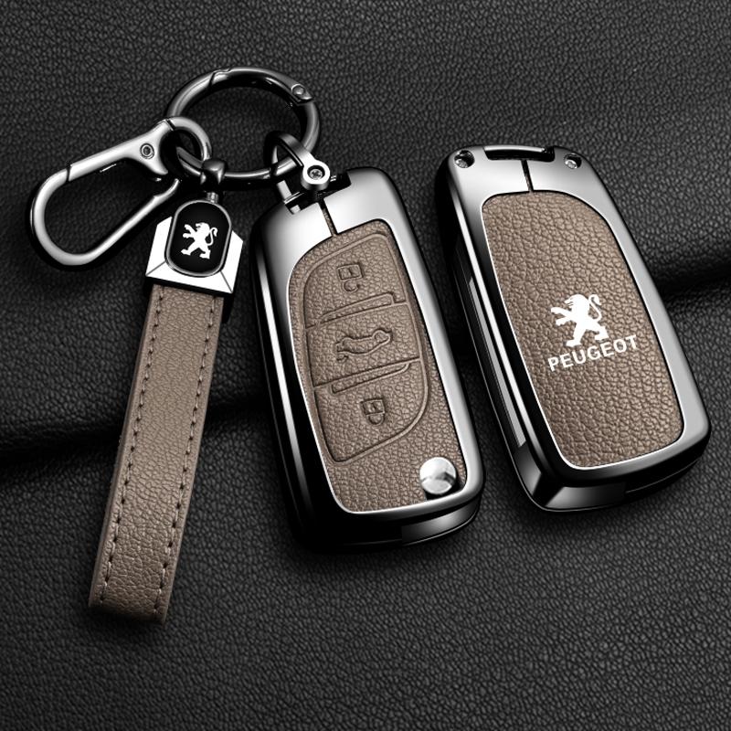 For Peugeot 107 207 307 307S 308 407 607 Zine Alloy Leather Car Remote Key Case Cover Protector Leather Key Bag Auto Accessories
