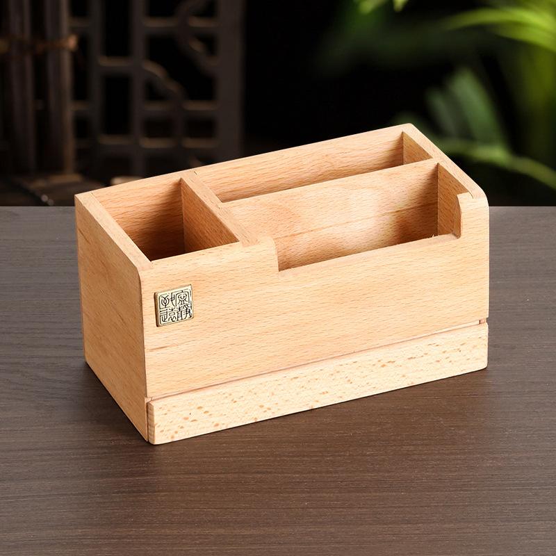 Solid Wood Pen Holder Gift Box, Retro Chinese Style Desktop Organizer