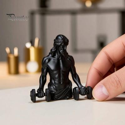 Stable Base Fitness Model 3D Printed Muscle Man Figurine with Dumbbells, Mini Desk Decor for Home Office Gym Storage Table Decoration Shelf,