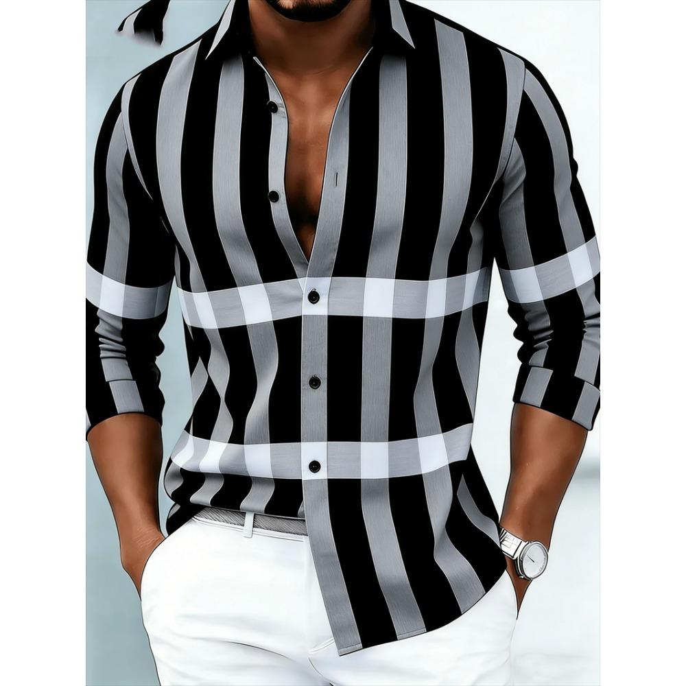 Nouvelle chemise à manches longues pour homme Mode décontractée Impression rayée 3D Chemise de haute qualité Haut à manches longues à boutonnage simple