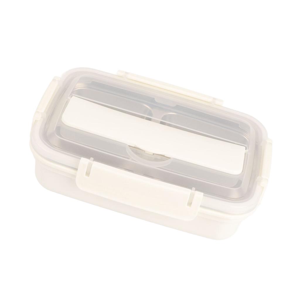 Lunchbox 4 Fächer Design 304 Edelstahl Passendes Besteck Tragbare Lunchbehälter für Schule Büro Weiß