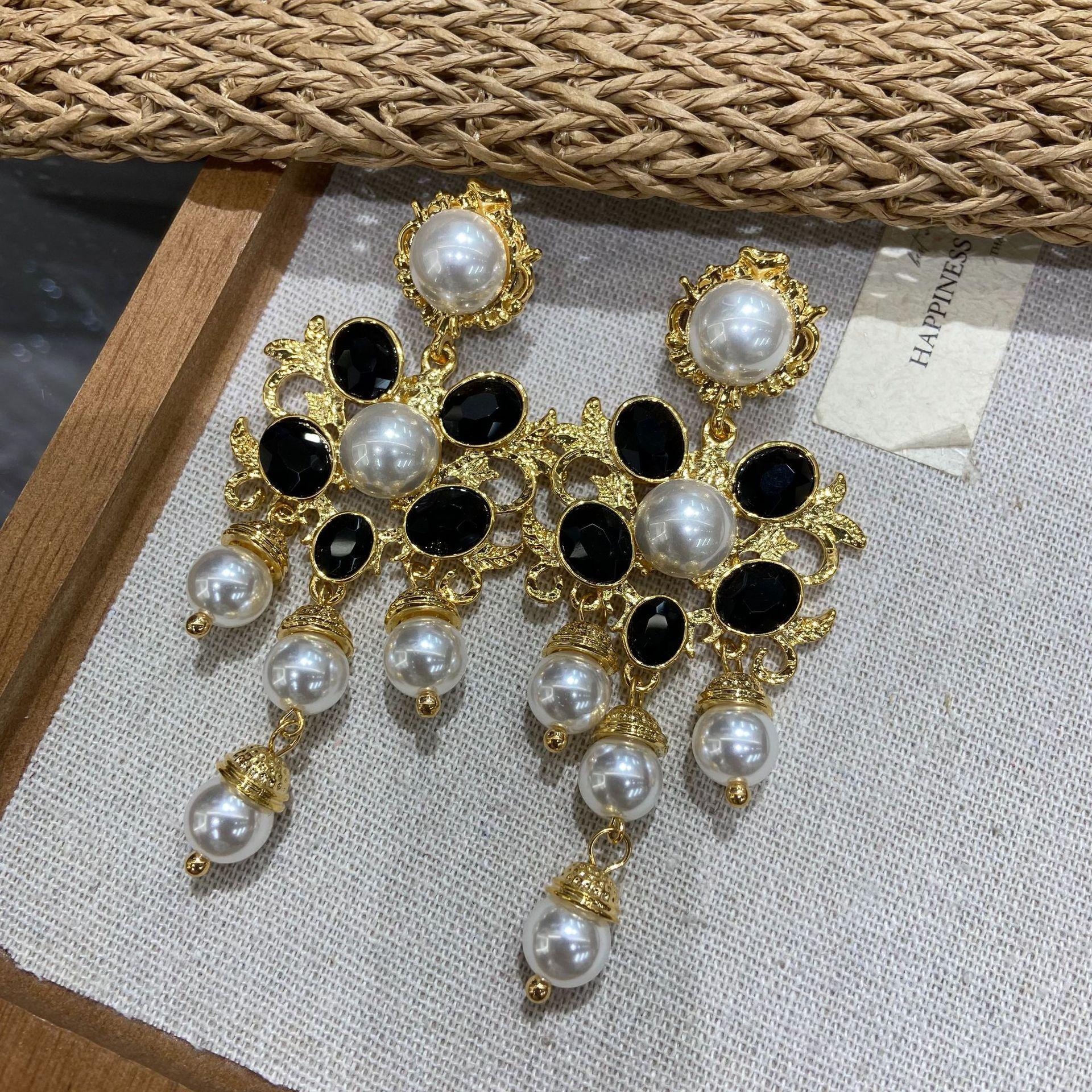 

Medieval Vintage Shijia Stud Earrings Exaggerated Earrings High-Grade Light Luxury Long Earrings Women