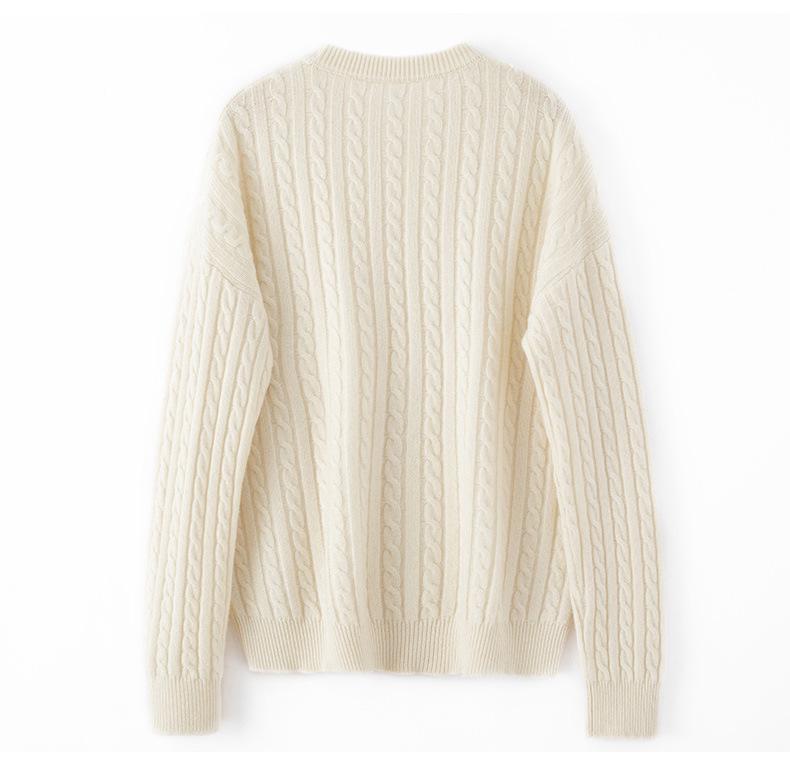 Women's Cashmere Cable Knit Sweater – Round Neck Pullover for Autumn/Winter, Simple and Versatile.