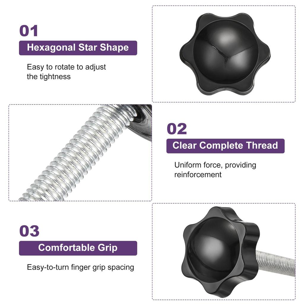 uxcell Clamp Screw Knobs 4 Pcs M6 x 50mm Hexagon Star Knob Plastic Grip