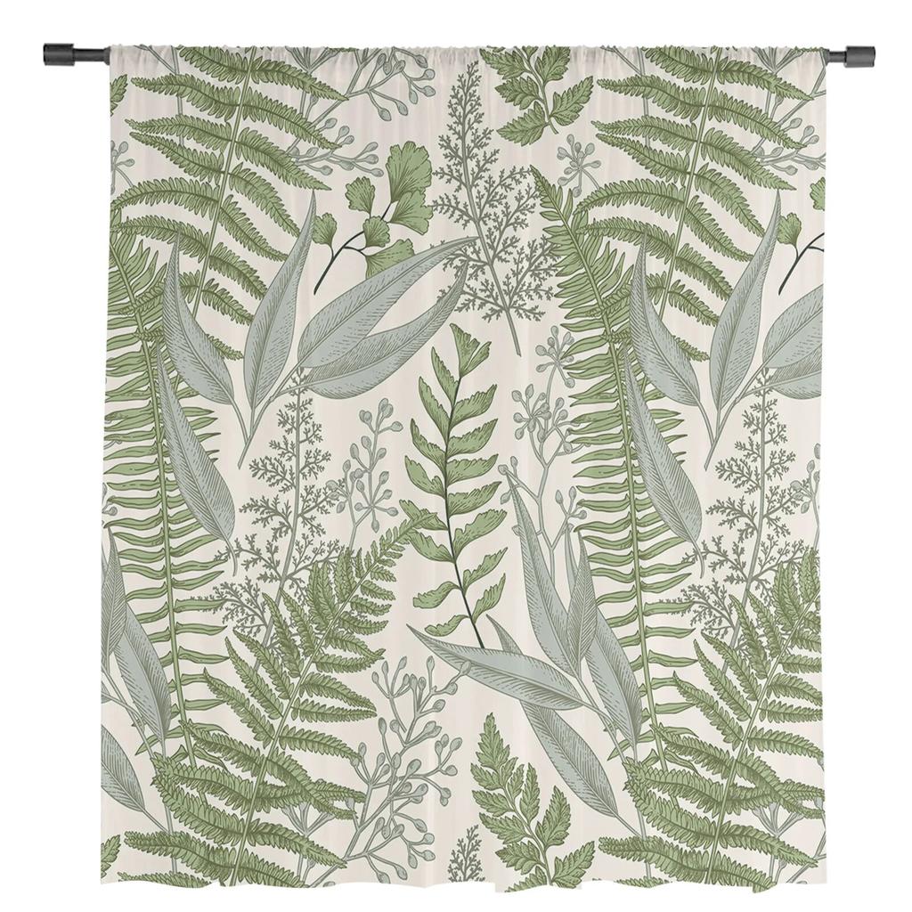 Vintage Herbs Window Tulle Curtains For Living Room Kitchen Christmas Home Decor Sheer Voile Curtains