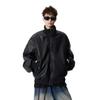 Men's American Retro PU Leather Cotton Jacket - Hong Kong Style, Autumn/Winter, High-End Trend, Loose Fit, Short Stand-Up Collar