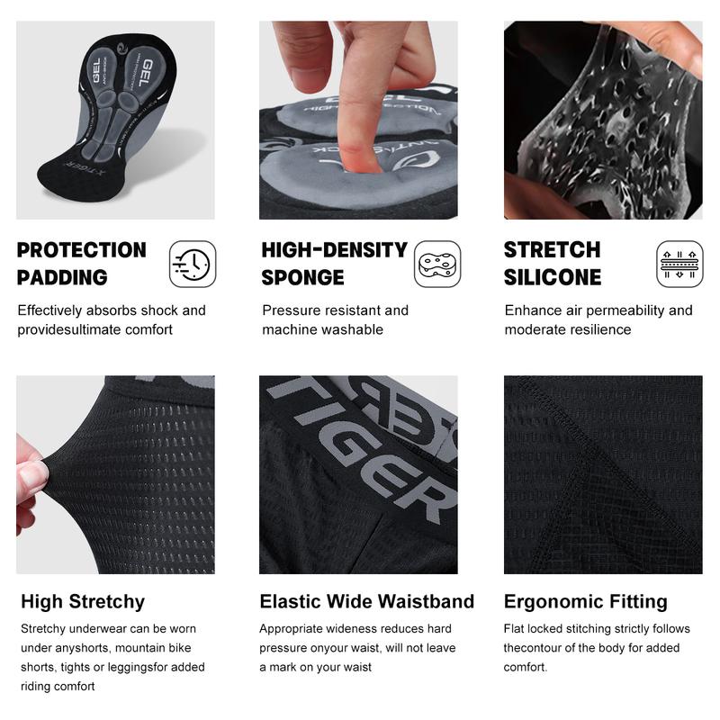 Pantalones Cortos de Ropa Interior para Ciclismo para Hombre X-TIGER con Acolchado 5D, Deportivos para Montar en Bicicleta, Bicicleta, MTB, Forro con Pinzas Antideslizantes en las Piernas