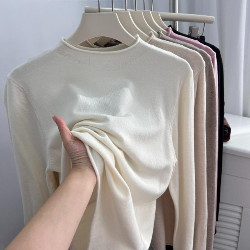 Early Spring New Extra Large Size 0kg Hemmed Semi-turtleneck Knitted Bottoming Shirt Women