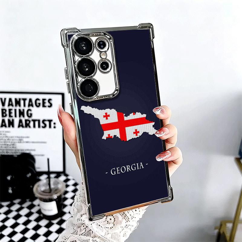 

Georgia Passport Flag Plating Phone Case For Samsung Galaxy S24 S25 FE S26 Edge S23 Ultra S22 S21 Plus S20 Anti-Fall Airabag Cov Samsung S25 Plus