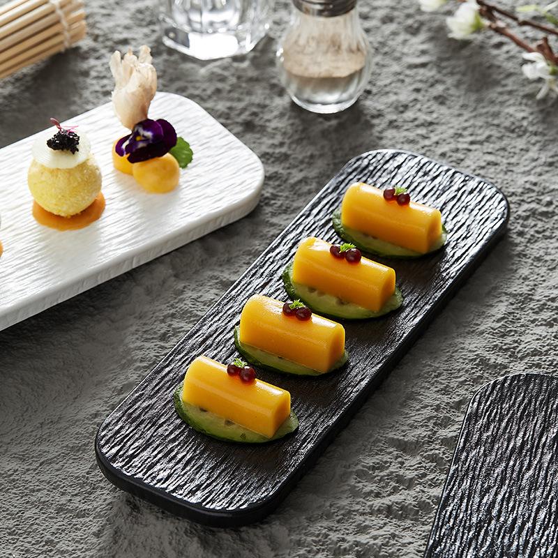 Rectangular Black & White Ceramic Sushi and Dessert Plate