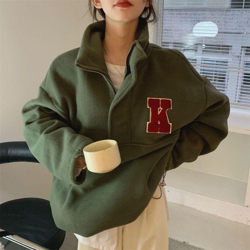 

Женский флисовый свитшот из овечьей шерсти в корейском стиле со стойкой - Зимний дизайн, Толстый и Модный S (30-40 kg)