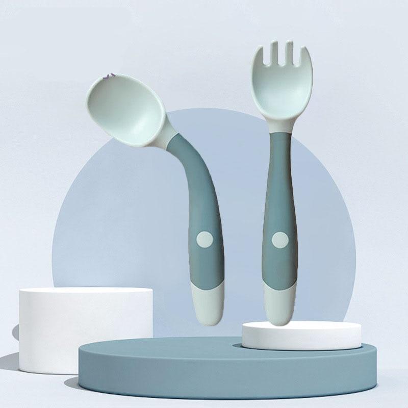 Green Bap Free Children Learn To Eat Training Tableware Twist Fork Spoon Silicone Pp Soft Spoon
