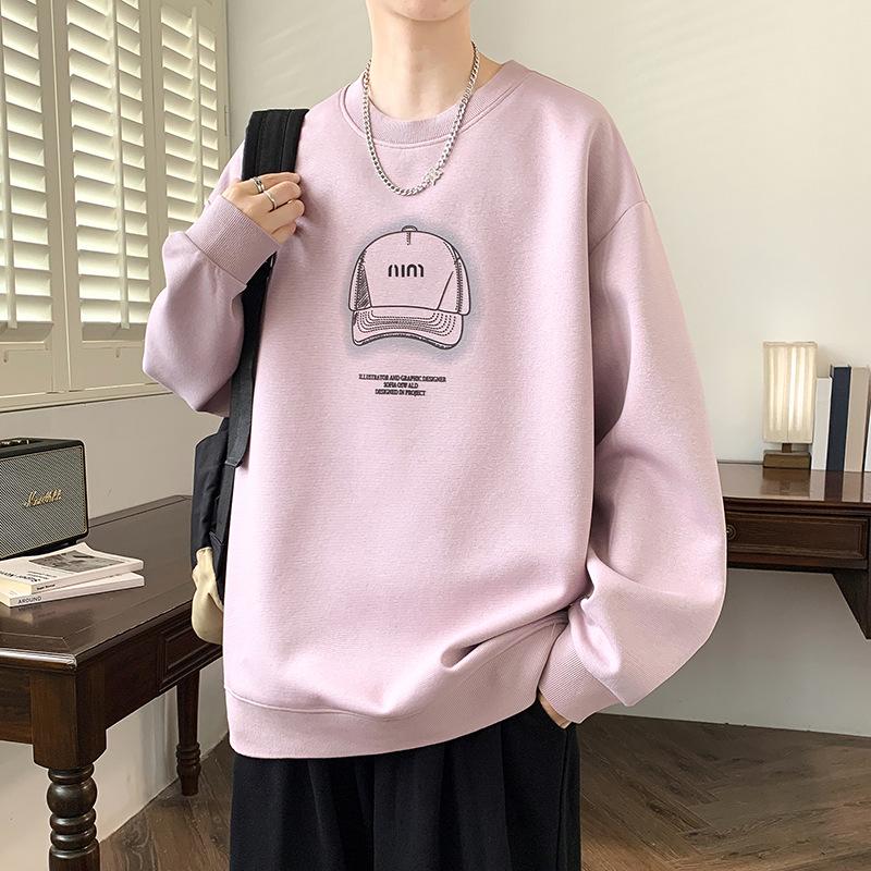 Men's Round Neck Hoodie, New Style: Spring, Autumn & Winter, Plus Velvet, Long Sleeve, Youth & Big Kids Trendy T-shirt