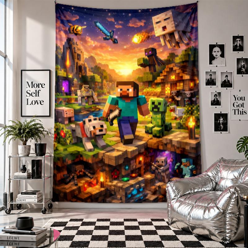 Wall Tapestryminecraft Art Hanging Cloth Decorative Background Cover for Room Decoration