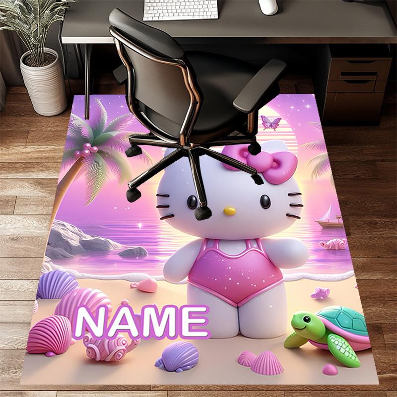 Custom HelloKitty Mat Personalized Name, Polyester Washable Indoor Entryway Rug, Gift for Christmas, Easter, Thanksgiving Day