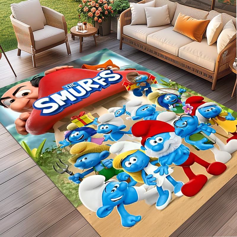Blue Smurfs Print Rug, Washable Floor Carpet, For Entryway Dorm Laundry Room Office Study, Home Decor Birthday Christmas Gift