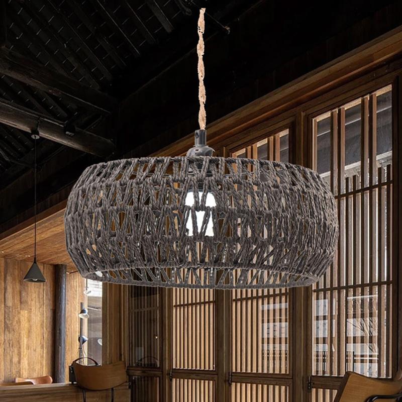 1 Stück Personalisierte Lampendekoration Rustikaler Japanischer Lampenschirm Handgewebter Eisenrahmen Lampenschirm Papierseil Gewebter Lampenschirm