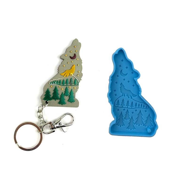 Shiny Wolf Keychain Epoxy Resin Mold Necklace Pendant Silicone Mold DIY Crafts Jewelry Decortaion Casting Mold Tool