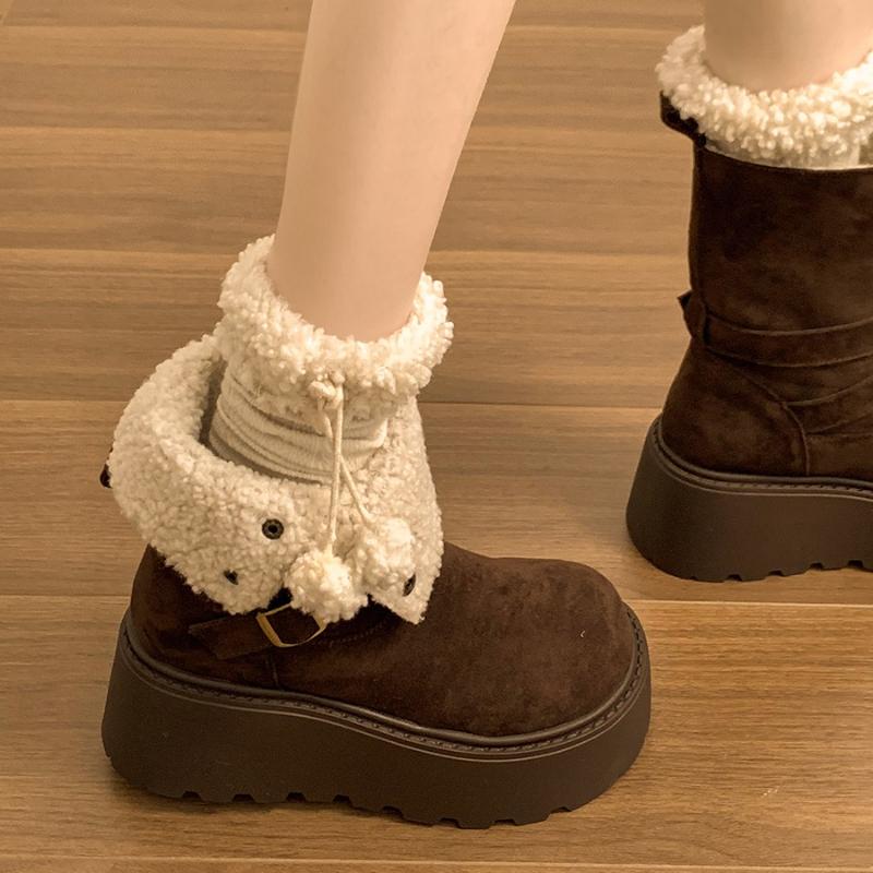 Winter Platform Thick Bottom Women Fur Snow Boots Outdoor Comfort Keep Warm Shoes Ladies Belt Buckle Short Botas Para Mujer