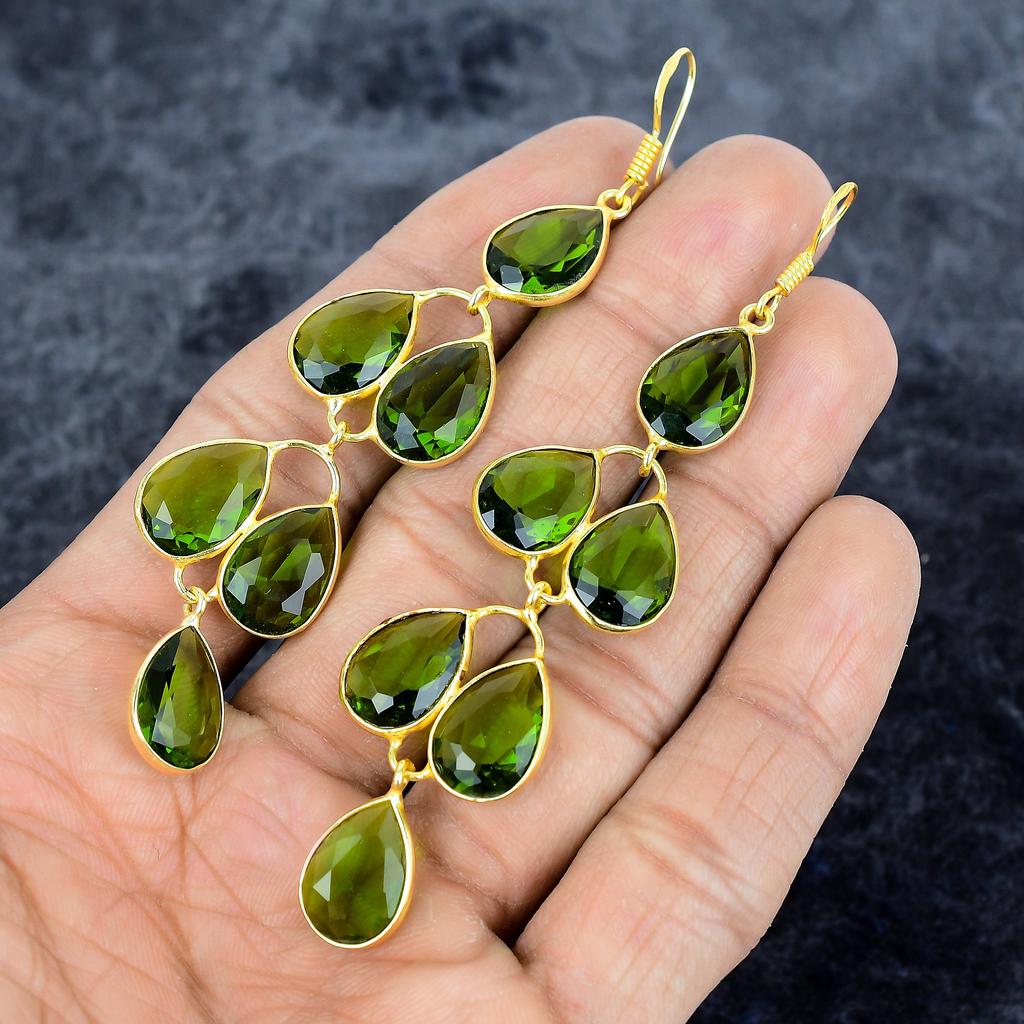 Peridot Gemstone Handmade 925 Sterling Silver Jewelry Earring 3.82" M-2989