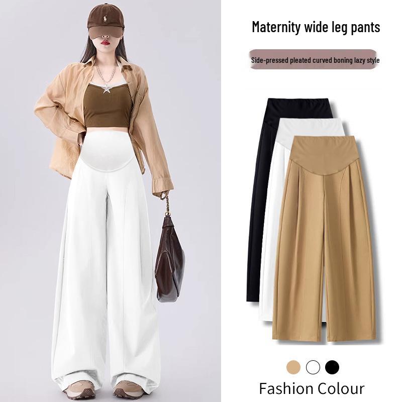 Spring/Summer 2026 Loose Maternity Wide-Leg Pants - Washed Cotton, Casual & Skin-Friendly Suit Pants for Moms