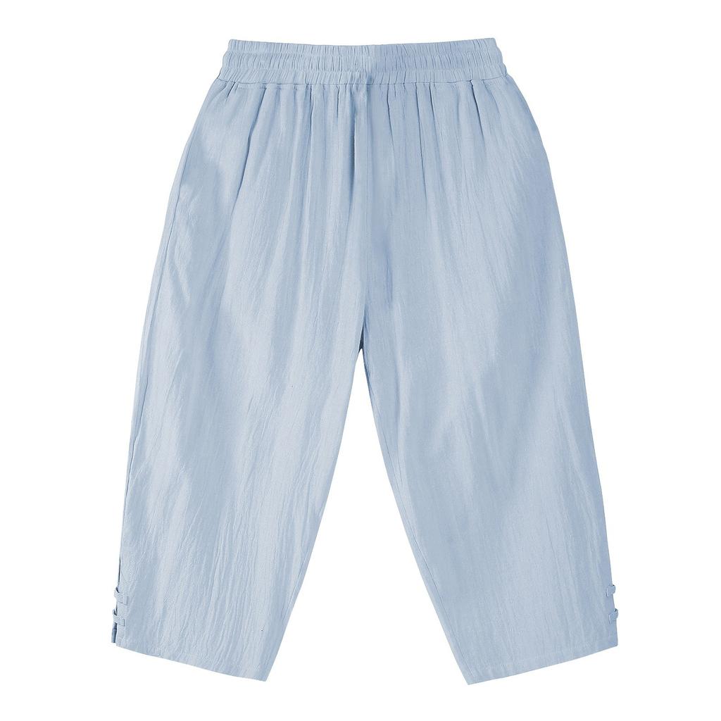 Men's Summer Drawstring Casual Cropped Pants Men's Breathable Cotton And Linen Cropped Pants