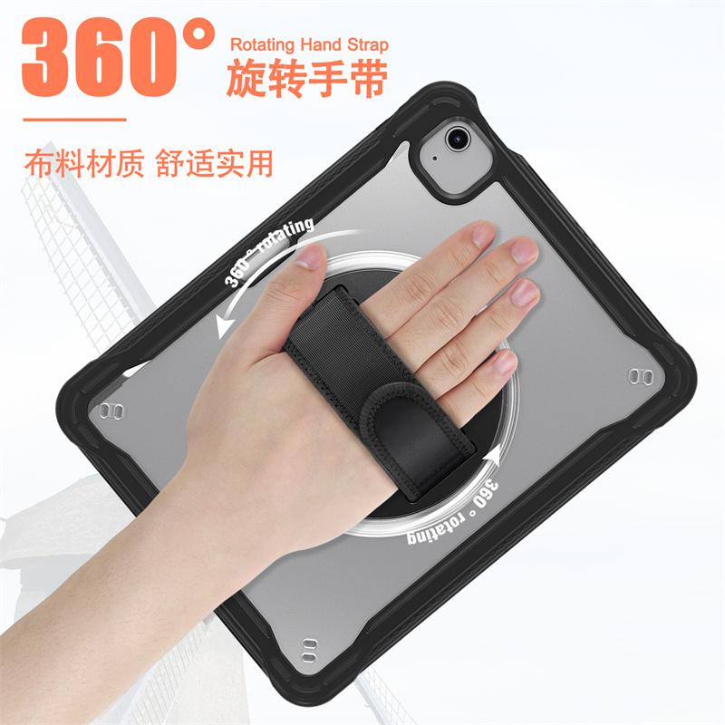 For IPad Air 4 5 10.9 Mini 6 Pro 11 12.9 13 Inch M2 M4 2022 2024 Tablet Case Rotating Hand Strap Stand Shockproof PC Armor Cover