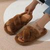 2025 Autumn/Winter Women's Furry Plush Cross Slippers — High-End Outdoor/Home Thick-Soled Large Size